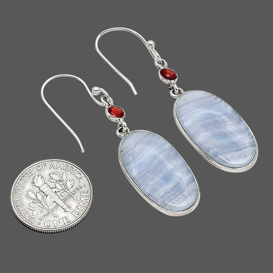 Blue Lace Agate and Garnet Earrings E-1002 SDE90251