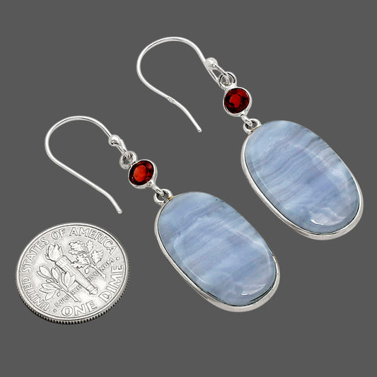 Blue Lace Agate and Garnet Earrings E-1002 SDE90253