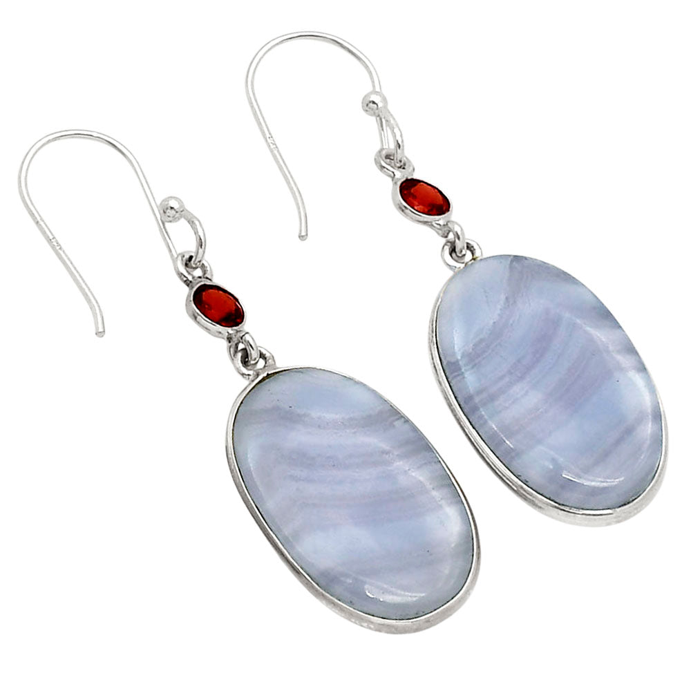 Blue Lace Agate and Garnet Earrings E-1002 SDE90262