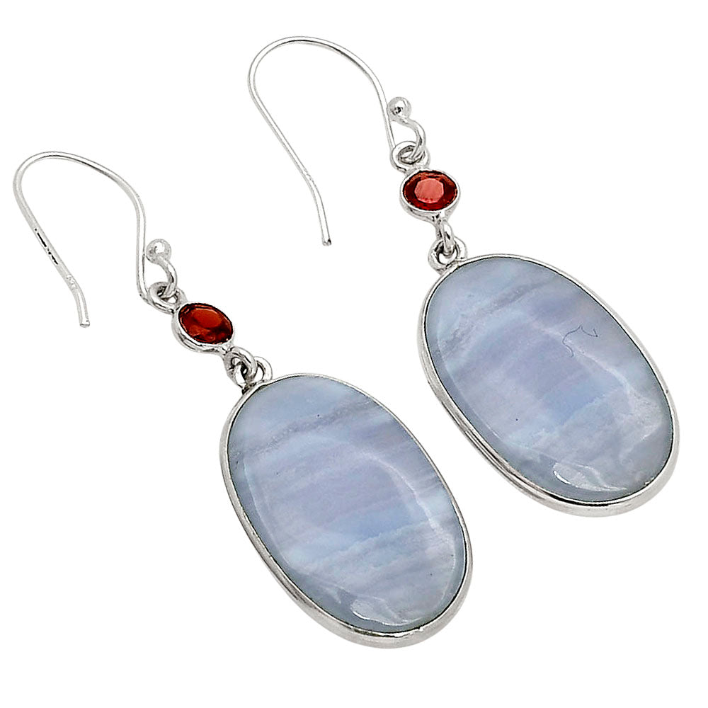 Blue Lace Agate and Garnet Earrings E-1002 SDE90264