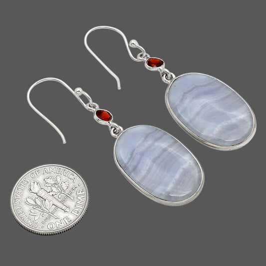 Blue Lace Agate and Garnet Earrings E-1002 SDE90265
