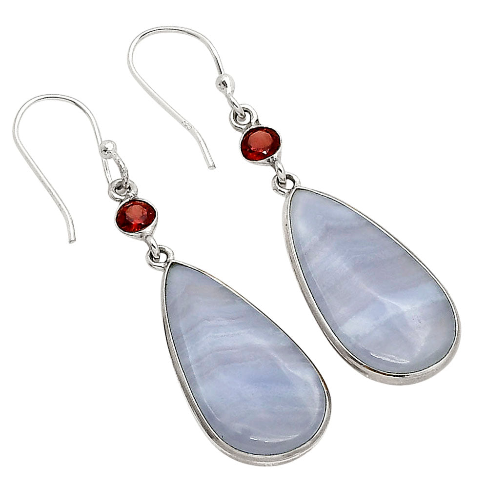 Blue Lace Agate and Garnet Earrings E-1002 SDE90271
