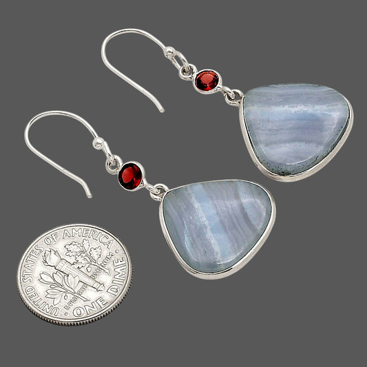 Blue Lace Agate and Garnet Earrings E-1002 SDE90283