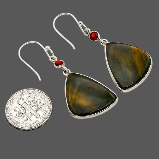Blue Tiger Eye and Garnet Earrings E-1002 SDE90285
