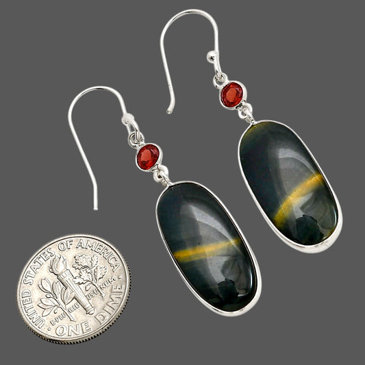 Blue Tiger Eye and Hessonite Garnet Earrings E-1002 SDE90582
