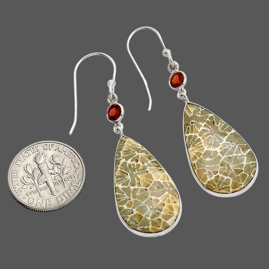 Flower Fossil Coral and Hessonite Garnet Earrings E-1002 SDE90586