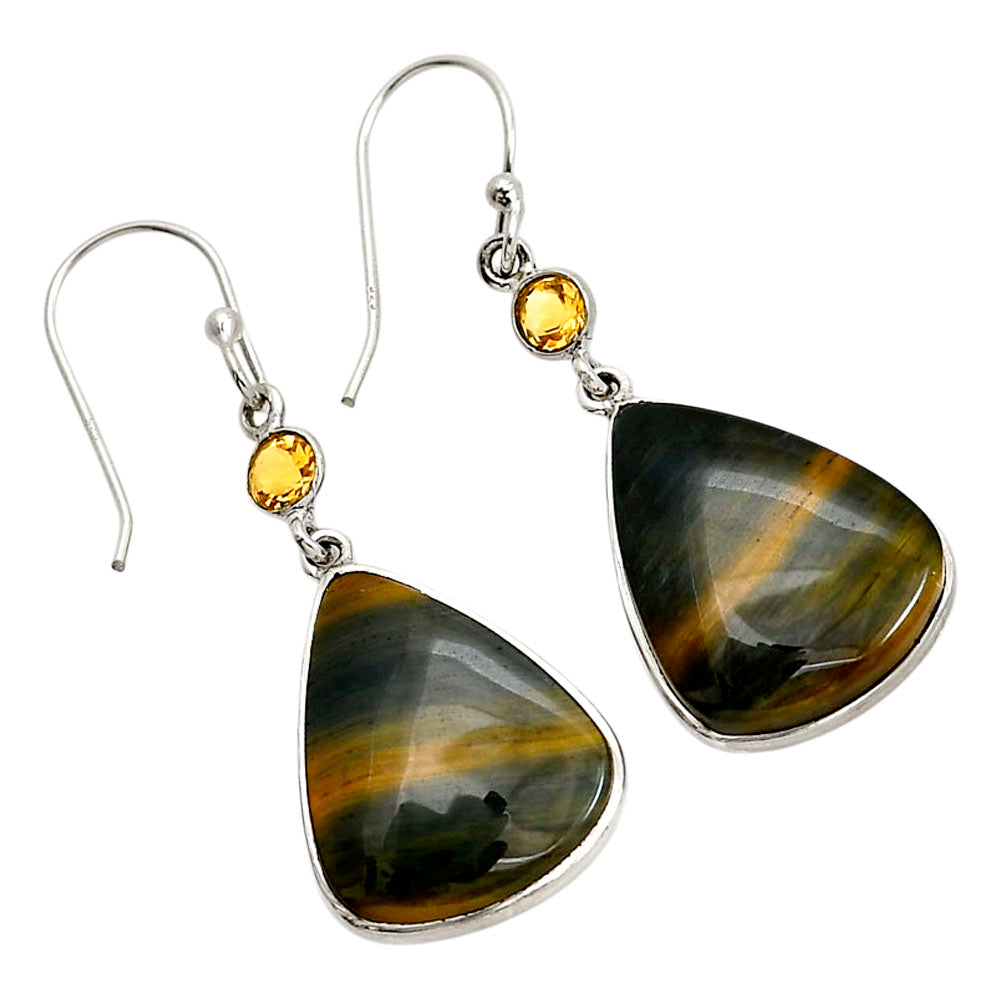 Blue Tiger Eye and Citrine Earrings E-1002 SDE90643