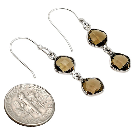 Smoky Quartz Checker Briolette Earrings E-1006 SDE90832