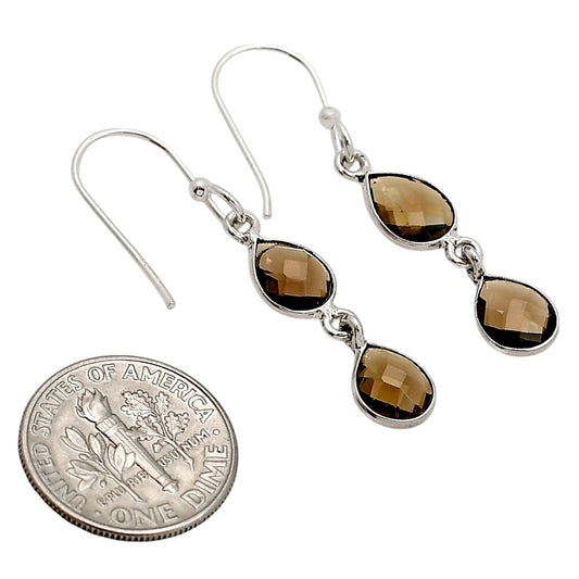 Smoky Quartz Checker Briolette Earrings E-1006 SDE90833