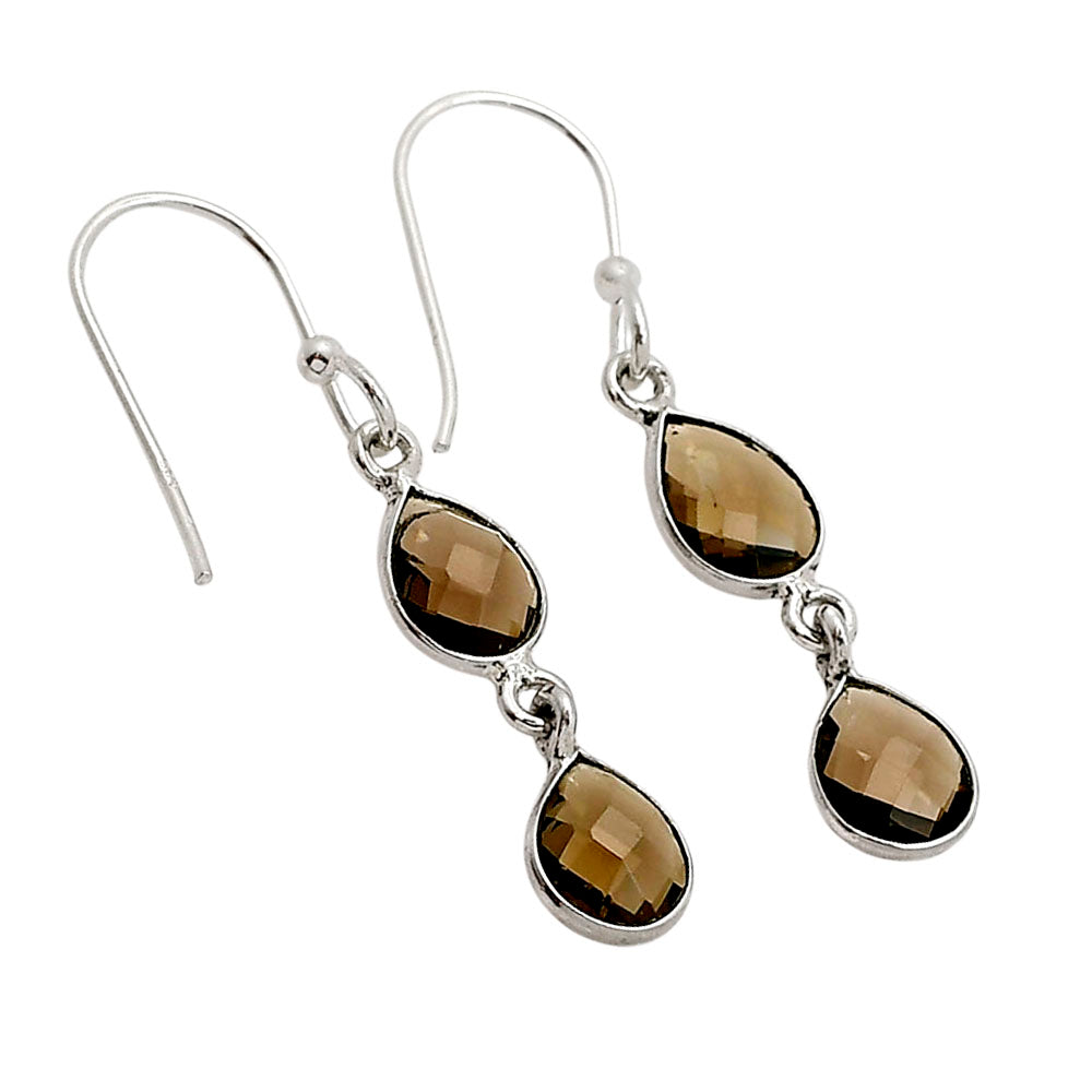 Smoky Quartz Checker Briolette Earrings E-1006 SDE90833
