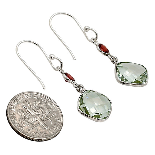 Prasiolite (Green Amethyst) Checker Briolette and Hessonite Garnet Earrings E-1006 SDE90855