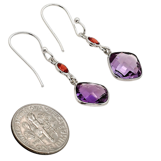 Amethyst Checker Briolette and Hessonite Garnet Earrings E-1006 SDE90856