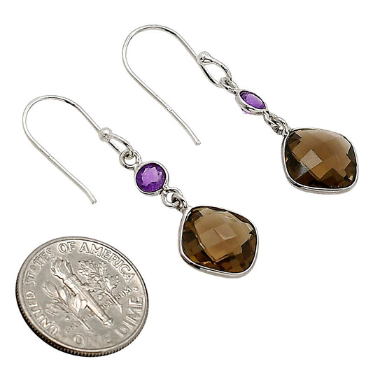 Smoky Quartz Checker Briolette and Amethyst Earrings E-1006 SDE90857
