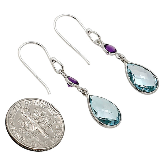 Sky Blue Topaz Checker Briolette and Amethyst Earrings E-1006 SDE90860