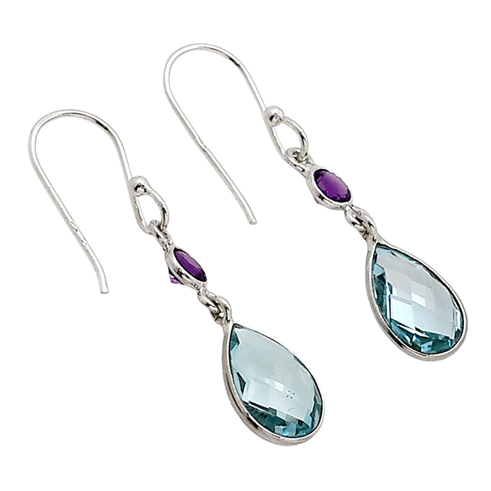 Sky Blue Topaz Checker Briolette and Amethyst Earrings E-1006 SDE90860
