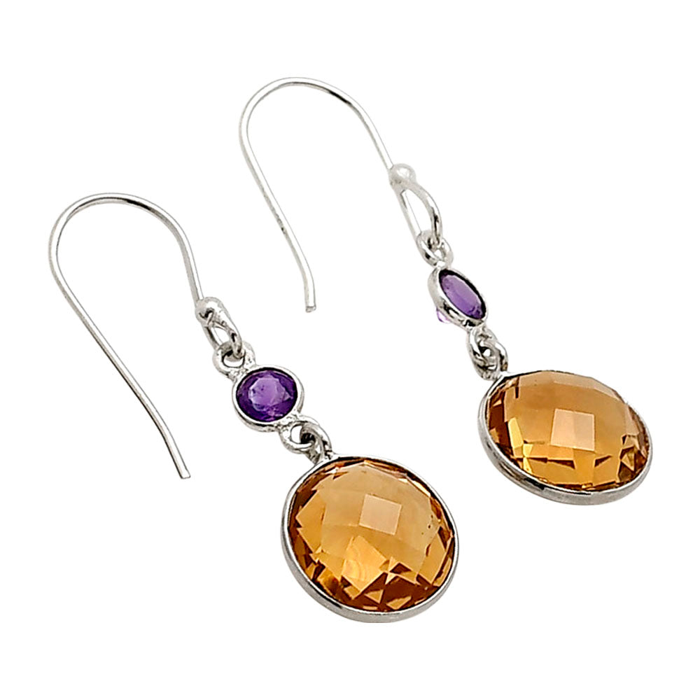 Citrine Checker Briolette and Amethyst Earrings E-1006 SDE90866