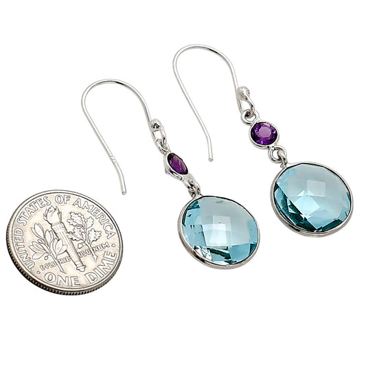 Sky Blue Topaz Checker Briolette and Amethyst Earrings E-1006 SDE90867