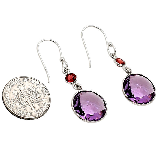 Amethyst Checker Briolette and Hessonite Garnet Earrings E-1006 SDE90868