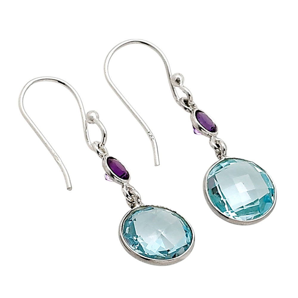 Sky Blue Topaz Checker Briolette and Amethyst Earrings E-1006 SDE90873