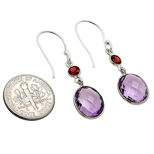Amethyst Checker Briolette and Hessonite Garnet Earrings E-1006 SDE90886
