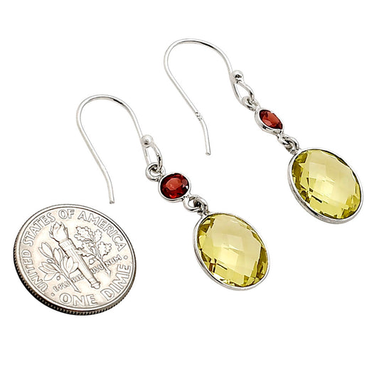 Lemon Quartz Checker Briolette and Hessonite Garnet Earrings E-1006 SDE90888