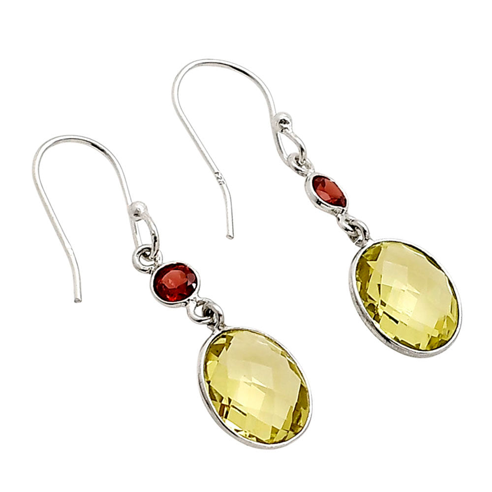 Lemon Quartz Checker Briolette and Hessonite Garnet Earrings E-1006 SDE90888