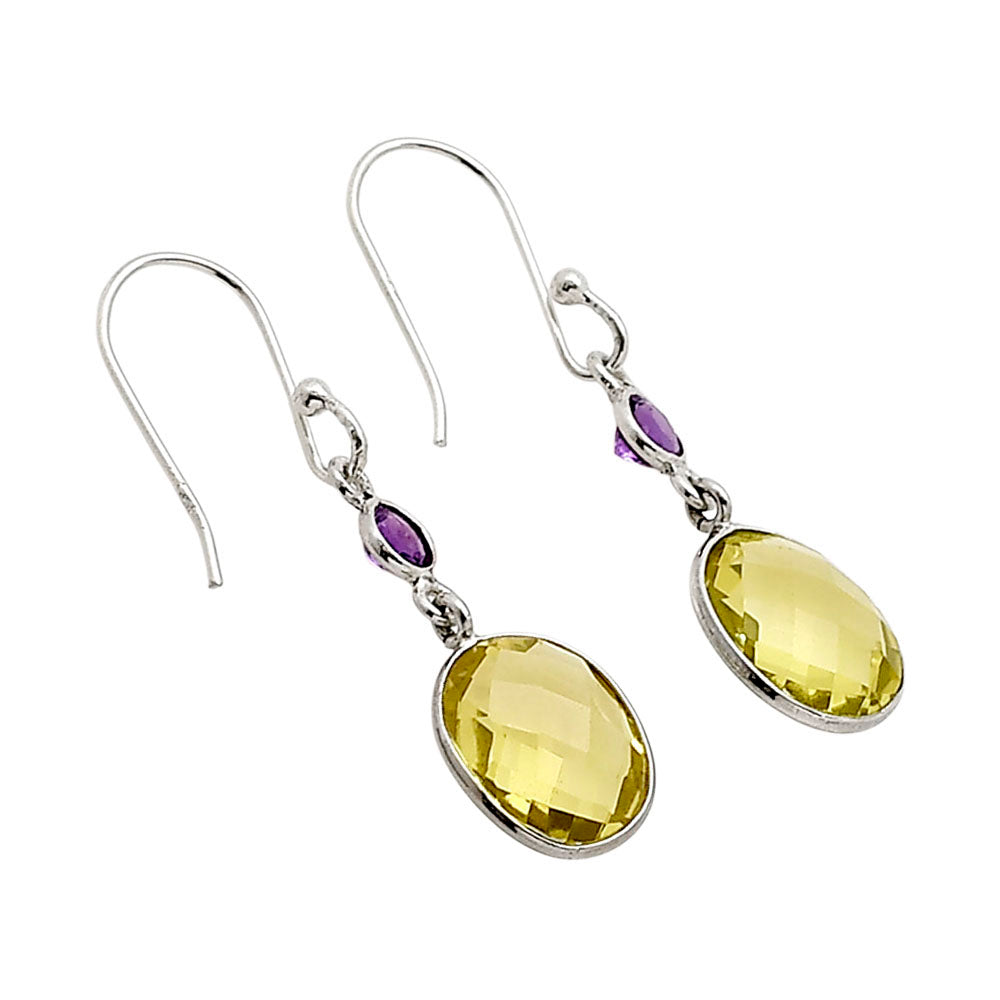 Lemon Quartz Checker Briolette and Amethyst Earrings E-1006 SDE90891