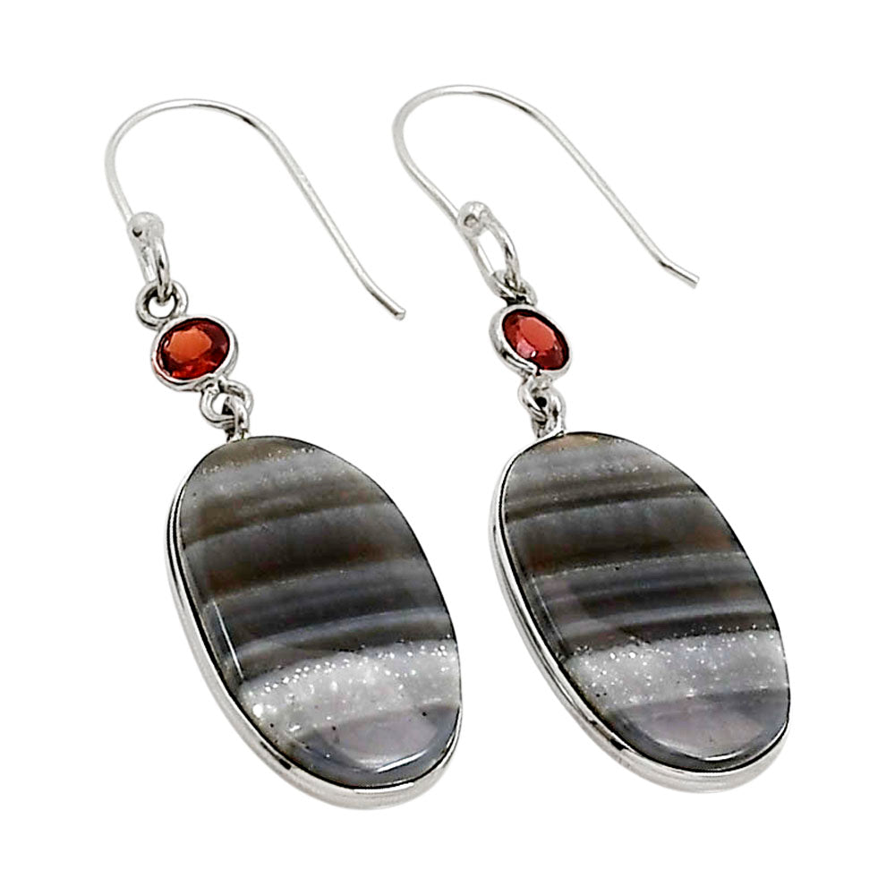 Banded Onyx and Garnet Earrings E-1002 SDE90954