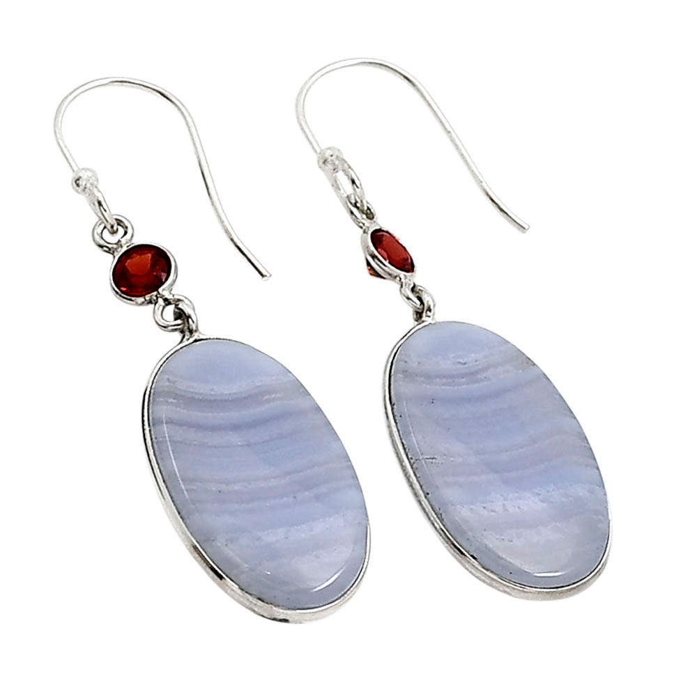 Blue Lace Agate and Garnet Earrings E-1002 SDE90964