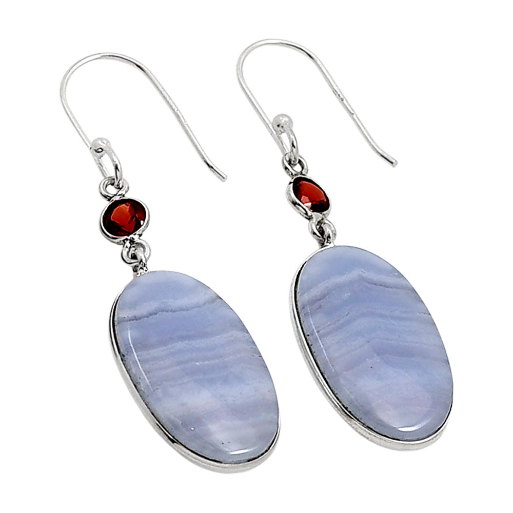 Blue Lace Agate and Garnet Earrings E-1002 SDE90973