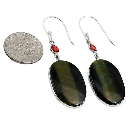 Blue Tiger Eye and Garnet Earrings E-1002 SDE90978