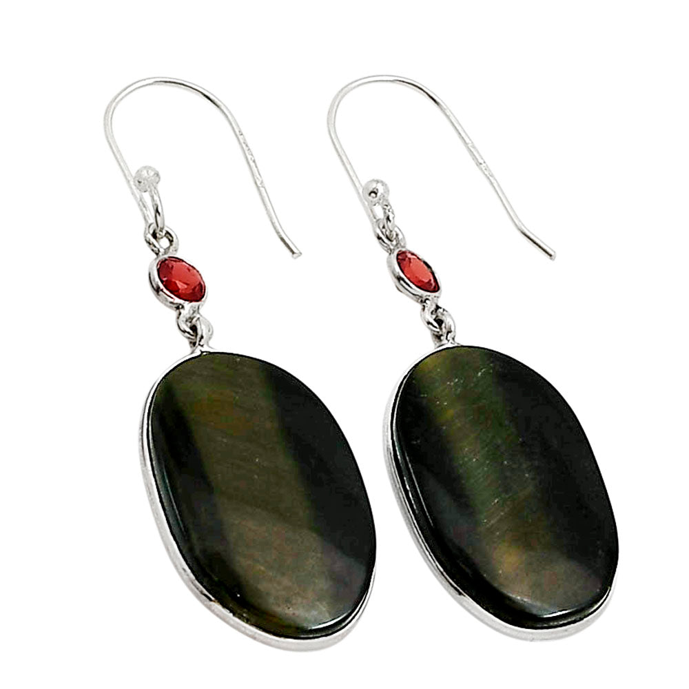 Blue Tiger Eye and Garnet Earrings E-1002 SDE90978