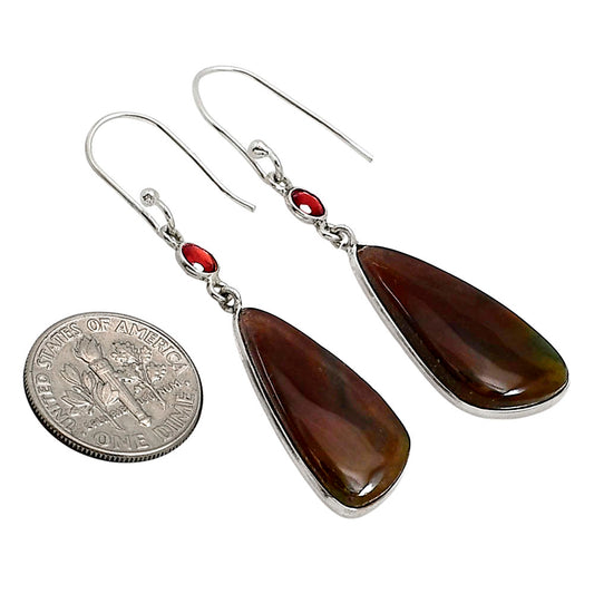 Moss Agate and Garnet Earrings E-1002 SDE91044
