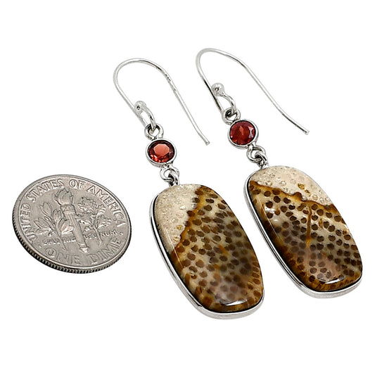 Root Plume Agate and Garnet Earrings E-1002 SDE91049