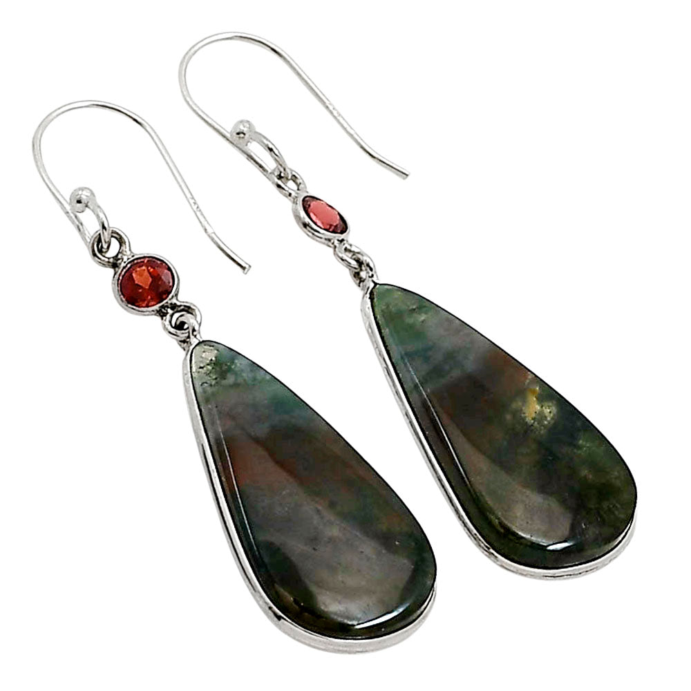 Moss Agate and Garnet Earrings E-1002 SDE91071