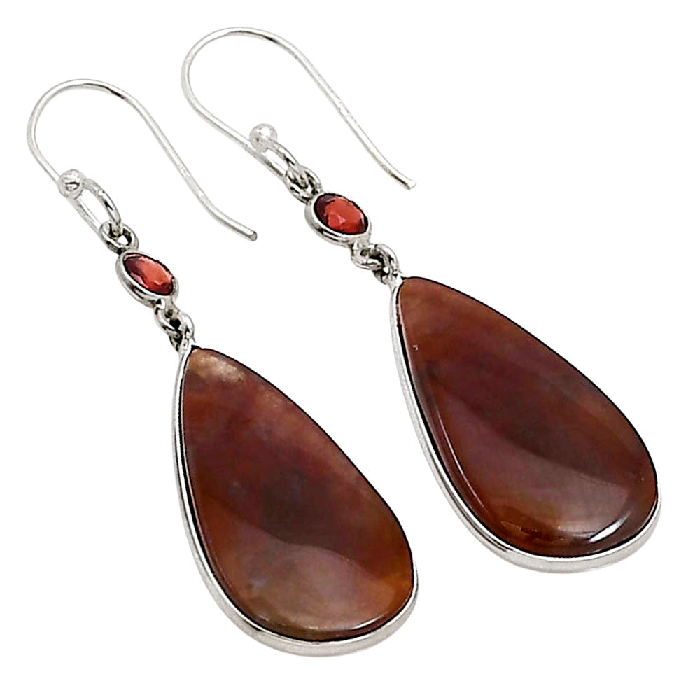 Texas Moss Agate and Garnet Earrings E-1002 SDE91083
