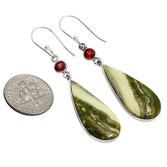Natural Serpentine and Garnet Earrings E-1002 SDE91100
