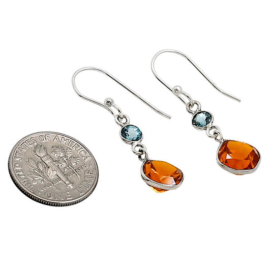 Lab Created Padparadscha Sapphire and London Blue Topaz Earrings E-1002 SDE91157