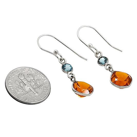 Lab Created Padparadscha Sapphire and London Blue Topaz Earrings E-1002 SDE91158