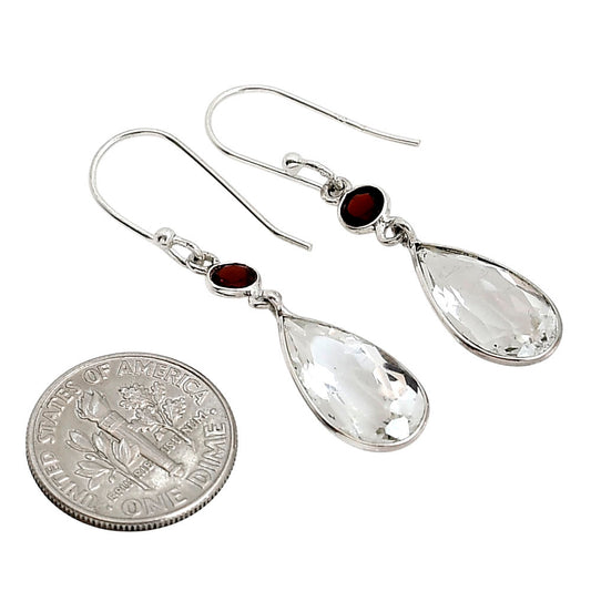 White Quartz and Garnet Earrings E-1002 SDE91224