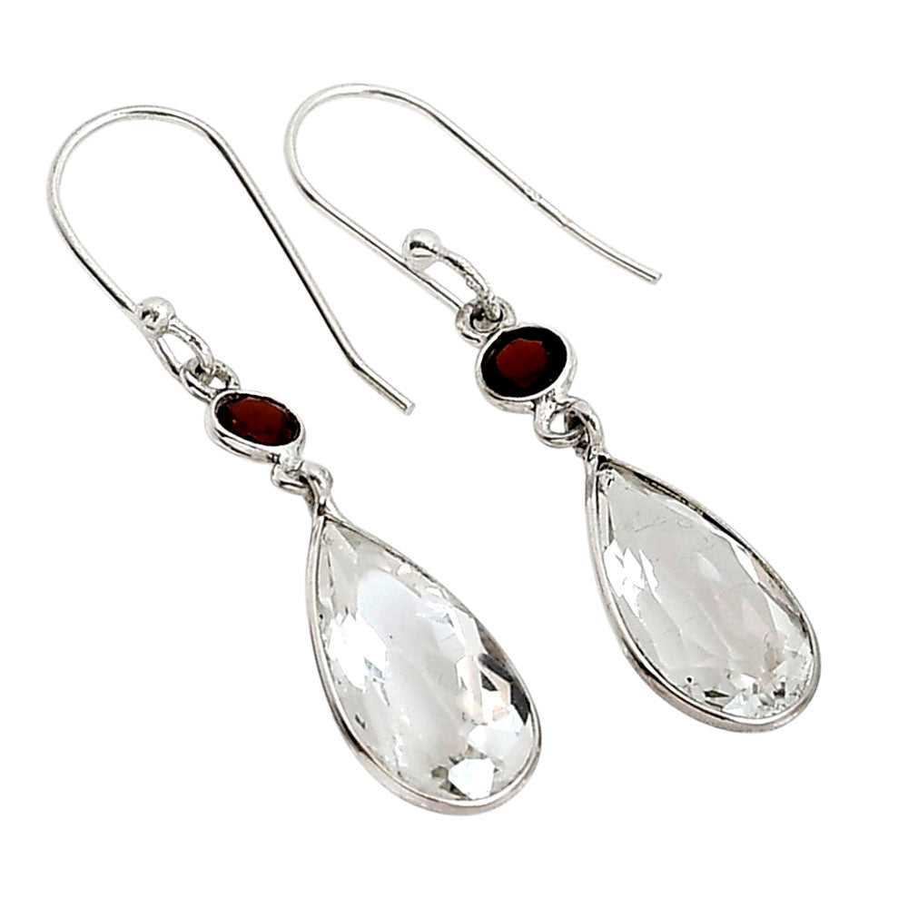 White Quartz and Garnet Earrings E-1002 SDE91225