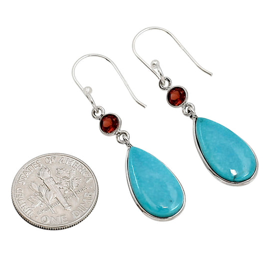 Natural Rare Turquoise Nevada Aztec Mt and Garnet Earrings E-1002 SDE91230