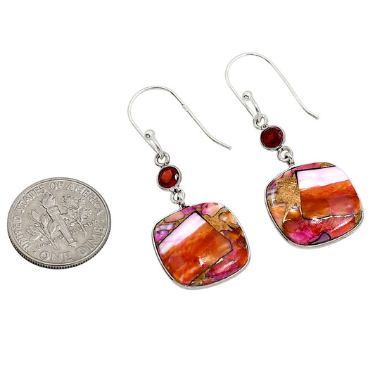 Kingman Orange Dahlia Turquoise and Garnet Earrings E-1002 SDE91282