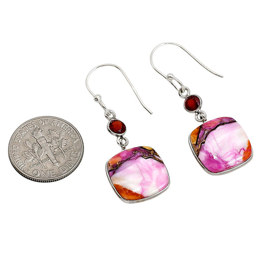 Kingman Orange Dahlia Turquoise and Garnet Earrings E-1002 SDE91283