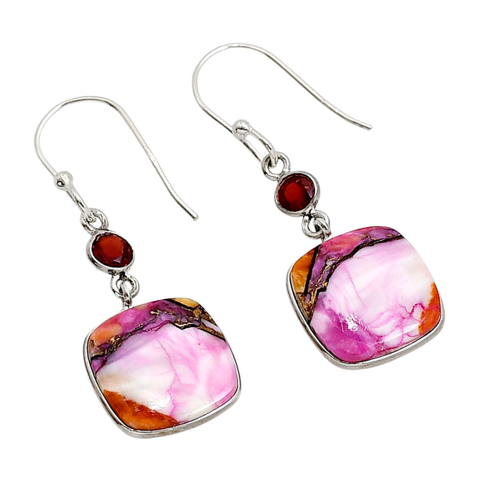 Kingman Orange Dahlia Turquoise and Garnet Earrings E-1002 SDE91283