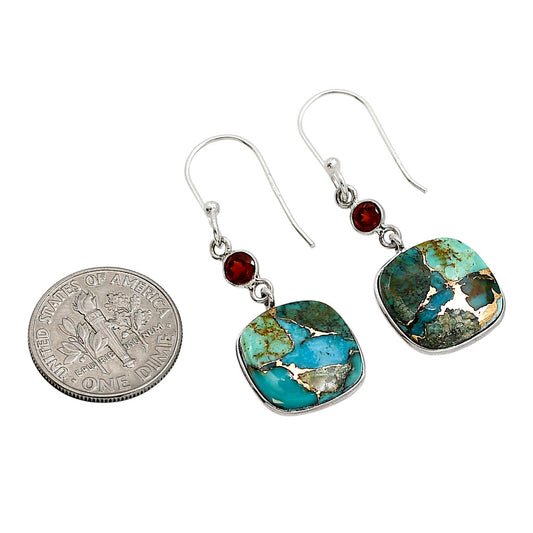 Kingman Copper Teal Turquoise and Garnet Earrings E-1002 SDE91285