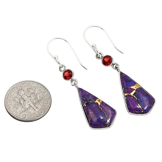 Copper Purple Turquoise and Garnet Earrings E-1002 SDE91288