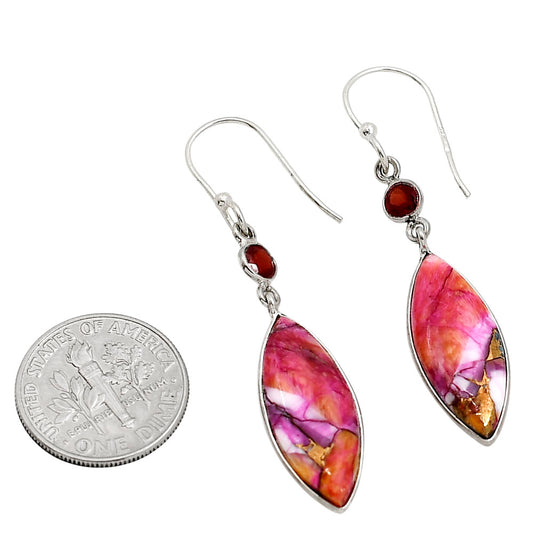 Kingman Orange Dahlia Turquoise and Garnet Earrings E-1002 SDE91298