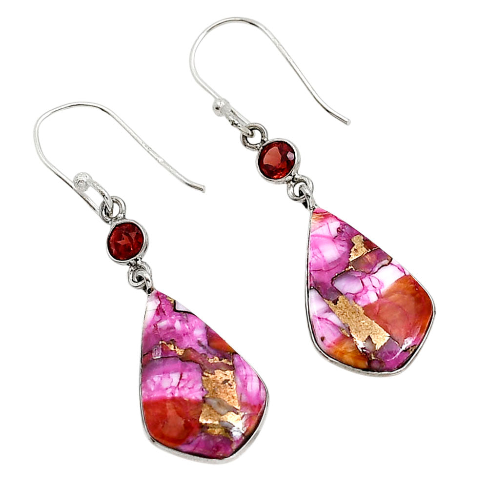 Kingman Orange Dahlia Turquoise and Garnet Earrings E-1002 SDE91301