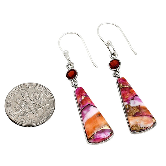 Kingman Orange Dahlia Turquoise and Garnet Earrings E-1002 SDE91302